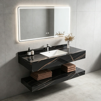 Miroir intelligent LED de salle de bain en pierre frittée double couche de luxe, résistant aux rayures, avec comptoir en dalle de roche, directement de l'usine OEM/ODM