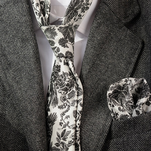 Cravate à motif floral rétro pour homme, tenue formelle professionnelle, cravate en polyester et soie jacquard avec pochette de costume - Product Image 1