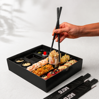 Boîte d'emballage en papier personnalisée pour riz et sushis, pour boulangerie, type dossier pour pain et beignets, biodégradable, trois couches, boîte à sushis noire