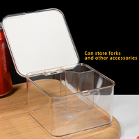 Caja Transparente para Snacks de PET con Tenedor, 450 ml, 15 oz, Tapa Abatible con Cierre, Apta para Alimentos, Contenedor de Almacenamiento para Frutos Secos y Dulces, Organizador de Cocina