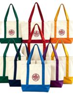 Taschen für Frauen Robuste Baumwoll-Canvas Isolierte Tragetasche, Violett mit Außentasche, Gestreifte Öko-Einkaufstasche