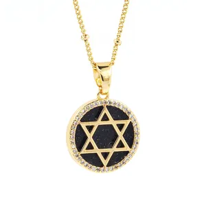 Mode pierre naturelle étoile de David collier perle coquille Salomon accessoires plaqué or longue chaîne bijoux juifs en gros