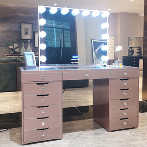 Salon de beauté pour mariage, commode à maquillage en <span class=keywords><strong>bois</strong></span> rose avec ampoule, miroir de courtoisie transparent, nombreux rangements pour table de maquillage - Product Image 2