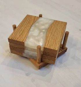 Handmade Wooden <b>Coaster</b> <b>Set</b> with Resin Design and Holder Square Drink <b>Coasters</b> for Table Protection and Home Decor - Product Image 5