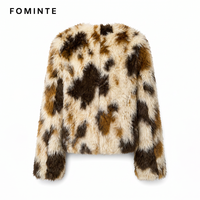 Manteau en fausse fourrure imprimé vache pour femme, chaud et épais, de luxe, style streetwear, en stock, vente en gros