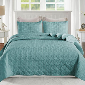 Juego de ropa de cama acolchada con rejilla, edredón verde suave, Reversible, tamaño Queen, 3 piezas - Product Image 2