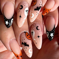 Lot de 24 faux ongles en acrylique, forme amande, style français, couvrance totale, pour nail art de fêtes, Halloween, Noël, vente en gros