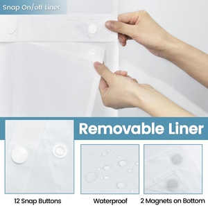 Rideau de douche double couche blanc gaufré avec doublure à clipser, sans crochets, en polyester texturé, imperméable pour salle de bain - Product Image 5