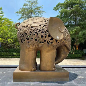 Escultura de Elefante Hueca de Fibra de Vidrio, Estilo Tradicional, Adorno de Jardín para Exteriores, Acabado Pintado Resistente a la Intemperie - Product Image 1