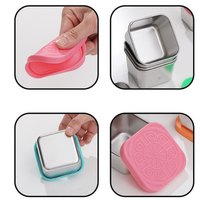 Boîte alimentaire carrée en acier inoxydable SUS 304 écologique, sans BPA, facile à nettoyer, pour salade et sauce, 200 ml, avec couvercle argenté, pour une fraîcheur optimale