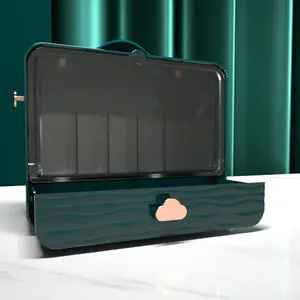 Kotak Penyimpanan Kosmetik Multifungsi Portabel, Laci Meja Organizer Makeup Kapasitas Besar Transparan dengan Pegangan
