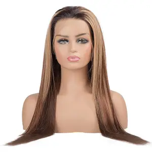 Blonde 30 Inch Long Straight Brown 13X4 Transparent Lace Highlighted Human Hair Wigs 10a Highlight Body Wave Hair Full Wig