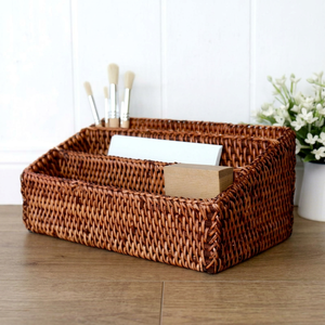 Cesta Organizadora de Mimbre Natural Moderna Multifuncional para Escritorio, Sala de Estar, con Compartimentos para Papel y Otros Artículos - Product Image 1