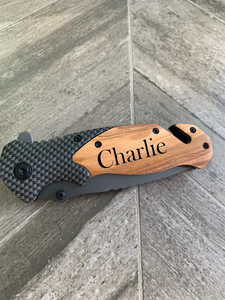 Cuchillo de Bolsillo con Envío Gratuito en EE. UU., Cuchillo de Acero Inoxidable con Madera de Olivo, Regalo para el Día del Padre, Regalo de Aniversario, Regalo para Padrinos de Boda - Product Image 3