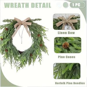 Wholesale Artificial Norfolk <b>Wreath</b> for Door Decoration Soft PE Pine Needle Leaf Vine Faux Christmas <b>Wreath</b> - Product Image 5
