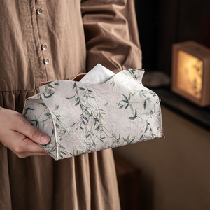 Boîte à mouchoirs brodée en brocart de style chinois, en coton et lin, pour la salle de thé, utilisation sur le bureau - Product Image 2