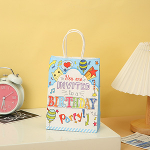 生日快乐礼品袋 - 卡通图案牛皮纸袋 - 儿童礼品手提袋 - 环保便携袋 - Product Image 5