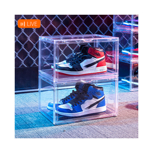 Acrylic Fold Magnetic Side Open Custom Organizer Case Giant Transparent Plastic Clear Sneaker Plastic Display Shoe Storage Box