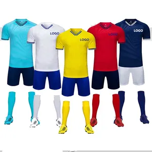 Best price football jersey with shorts customized club team logo soccer wear uniform high quality sports shirts ready stock