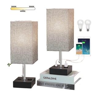 Modern A+C <strong>USB</strong> Functional Study Bedroom Bedside <strong>Lamp</strong> <strong>with</strong> Zipper Switch Square Cloth Table <strong>Lamp</strong> Touch Dimming A+ Bedside <strong>Lamp</strong> - Product Image 6