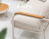 SIMPOLIFESTYLE Mobilier d'extérieur haut de gamme COCO Lounger Villa Living Room Aluminium Teak Tissu Grand ensemble de canapés d'angle Minimaliste