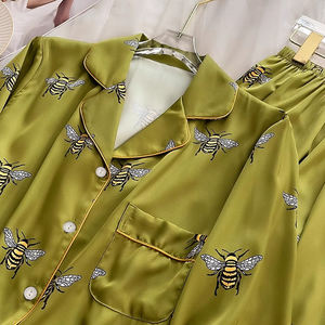 Nuovo senso avanzato di <span class=keywords><strong>pigiama</strong></span> con stampa animalier modelli primavera ed estate da donna pantaloni lunghi a maniche lunghe in seta di ghiaccio Set di due pezzi - Product Image 4