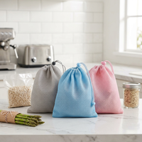 Sacs de rangement en maille noire en nylon épais et durable avec cordon de serrage, sacs d'emballage réutilisables en polyester pour savon avec étiquette tissée