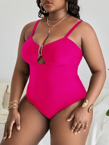 STOCK 3Colors Solid Women <strong>Bandeau</strong> Thongs <strong>Tankini</strong> 1 Piece Plus Size Swimwear Spandex/Nylon Waist Drawstring S-XL - Product Image 4