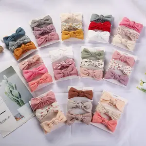 Wholesale Cute Bows Gift Set Elastic Baby Kids Hair Accessories Muslin Hair Band