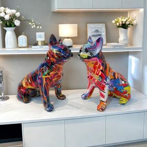 Figurines décoratives en résine époxy sculptée, style art populaire, représentant un chiot en position couchée, pour la maison, l'entrée de cour et les halls d'exposition - Product Image 2