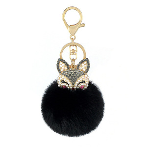 Nouveaux produits 2025 coloré strass perle tête de renard Imitation lapin boule de fourrure porte-clés tête de renard fourrure Pom Pom porte-clés - Product Image 4