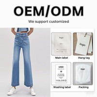 Jeans évasés taille haute pour femmes Pantalons en denim à jambes larges et amples Poches plaquées sur le devant Style décontracté pour toutes les saisons