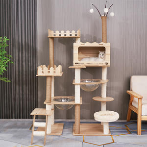 Grand cadre d'escalade moderne en bois multicouche pour chat avec plate-forme de saut à double nid pour les arbres à chat et les grattoirs à usage multiple - Product Image 4