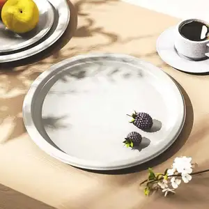 Prato redondo 100% biodegradável para bolos, utensílios de mesa de sobremesa descartáveis em fibra vegetal ecológica de 6-10 polegadas