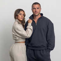 Ensemble de survêtement décontracté pour femme avec sweat à demi-zip et pantalon de survêtement, personnalisable avec logo, coupe courte, grammage lourd, écologique, vente en gros