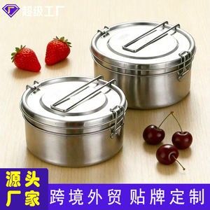 304 Stainless Steel <b>Round</b> Lunch <b>Box</b> Double Layer With Buckle Lid For Students Office Workers - Product Image 5