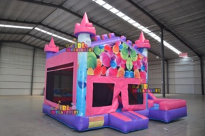 Castillo Inflable Rosa <span class=keywords><strong>y</strong></span> Morado con Tobogán <span class=keywords><strong>y</strong></span> Aro <span class=keywords><strong>de</strong></span> Baloncesto, <span class=keywords><strong>de</strong></span> PVC, para Niños, Ideal para Alquiler en Fiestas - Product Image 2