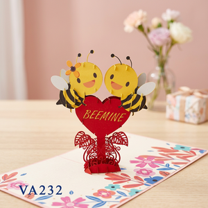 Meilleure Vente : Carte de Vœux en Papier Hanoi Faite à la Main, Style Amour, Découpe Laser 3D, Motif Couple Abeilles, Cadeau Artisanal, Logo Couleur Personnalisé - Product Image 1