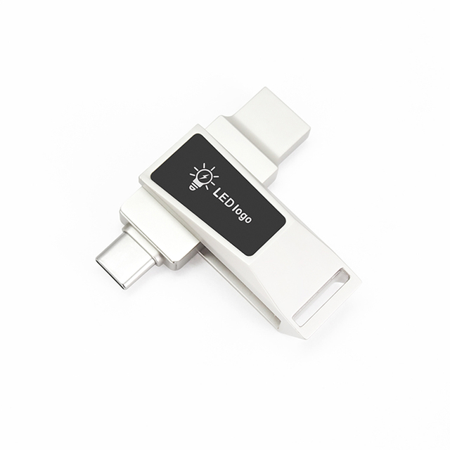 Customized Logo Rotating Dual-Port USB Flash Drive USB3.2 and Type-C Interface 32GB 64GB 128GB 256GB