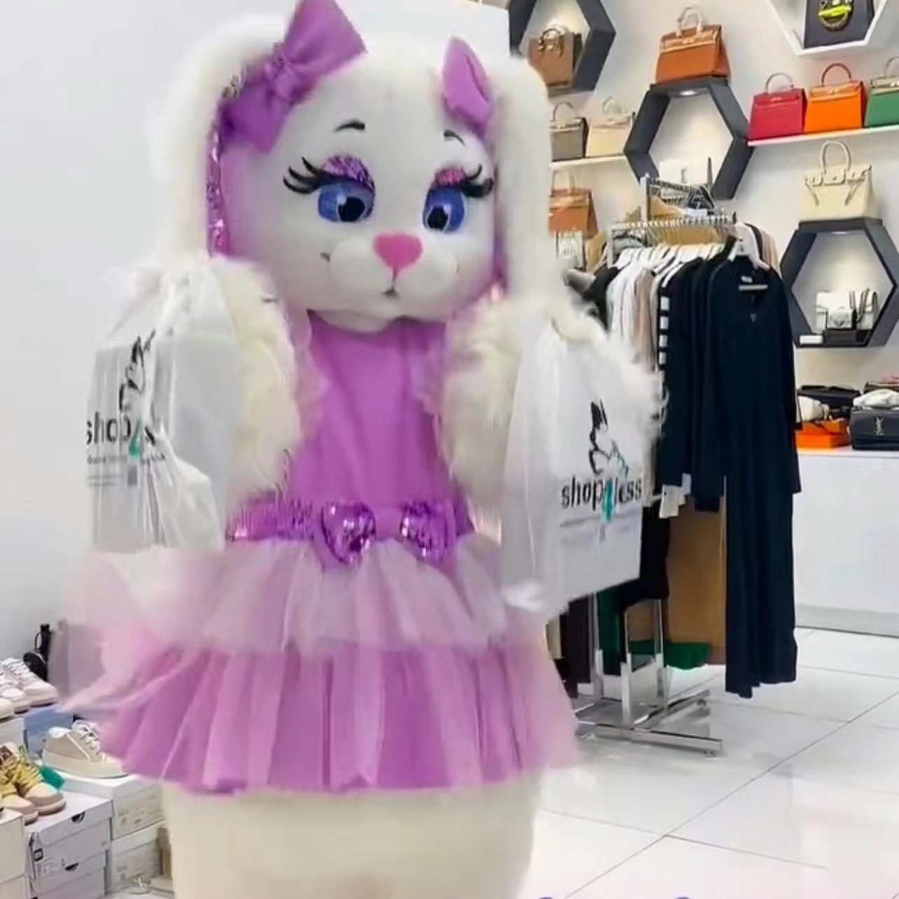 Conejo salvaje blanco de pelo largo para mujer.