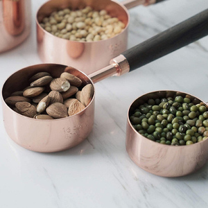 Kitchen 8 PCS Long Wood Handle Powder Coffee Copper Gold <strong>Measuring</strong> <strong>Cups</strong> and Spoons Set - Product Image 5