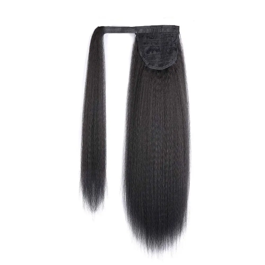 Low MOQ 7A Brazilian Natual Black Human Hair Black Wrap Around Ponytail 24 in 28 in 36 in Available