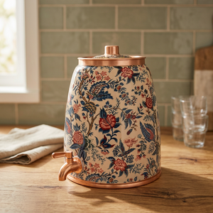 Distributeur d'eau en cuivre avec motif floral bleu et rouge et robinet pour usage domestique - Product Image 2