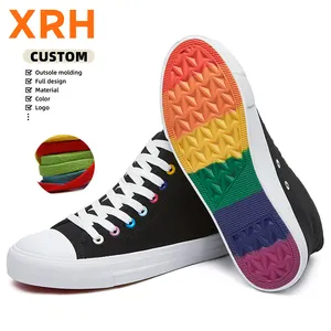 XRH New Arrivals Unisex Classic Walking Rainbow Canvas Trendy Sneakers Vulcanized Shoes Casual Women Fashion White Canvas Shoes