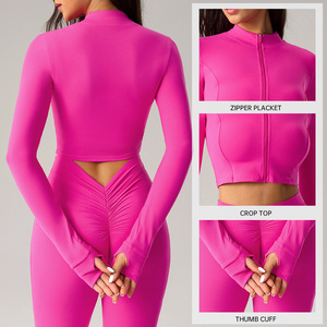 Veste de sport pour femme <span class=keywords><strong>à</strong></span> col montant et fermeture éclair intégrale, cintrée <span class=keywords><strong>à</strong></span> la taille, séchage rapide, extensible, pour le yoga et les activités de plein air - Product Image 2