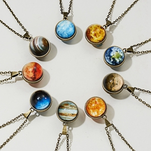 Colgante de bola de cristal de doble cara para mujer, colgante Vintage que brilla en la oscuridad, colgante de Planeta, Galaxia, universo, <span class=keywords><strong>Venus</strong></span>, Urano, Saturn, tierra, sol, mujer