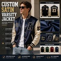 Veste universitaire en satin brodée avec logo personnalisé pour hommes, veste bomber à boutons pression, col côtelé, patch personnalisé OEM