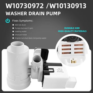 Washer Drain Pump Assembly W10130913 0.1 Hp 120 Volts For Kenmore Whirlpool Duet <b>He2</b> Plus - Product Image 4