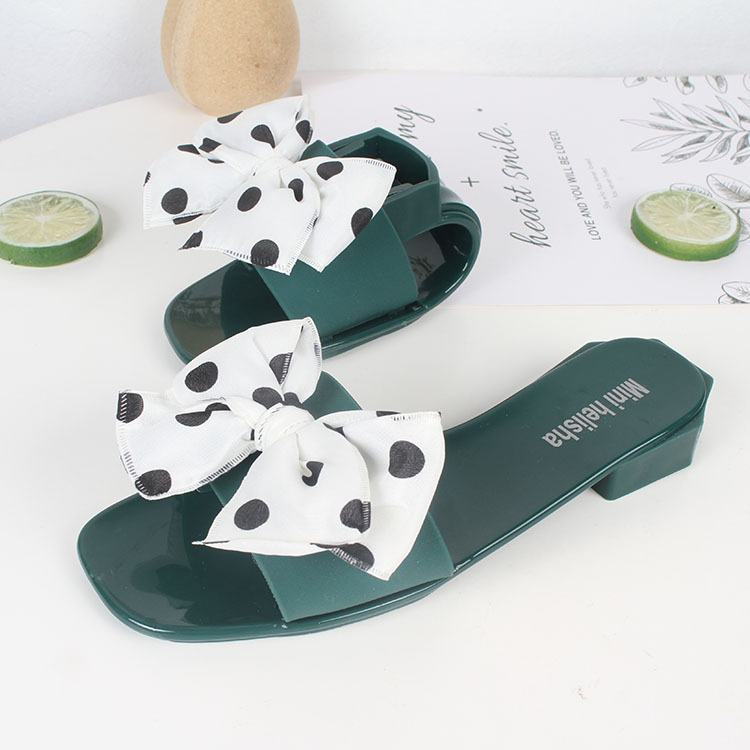 Summer Outdoors Beach Footwear Women Polka Dot Bow Slippers Sandals Ladies Shoes