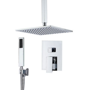 Ensemble de douche mural dissimulé 59-1 en laiton, double fonction, finition chrome noir, avec pommeau de douche carré effet pluie pour salle de bain - Product Image 2